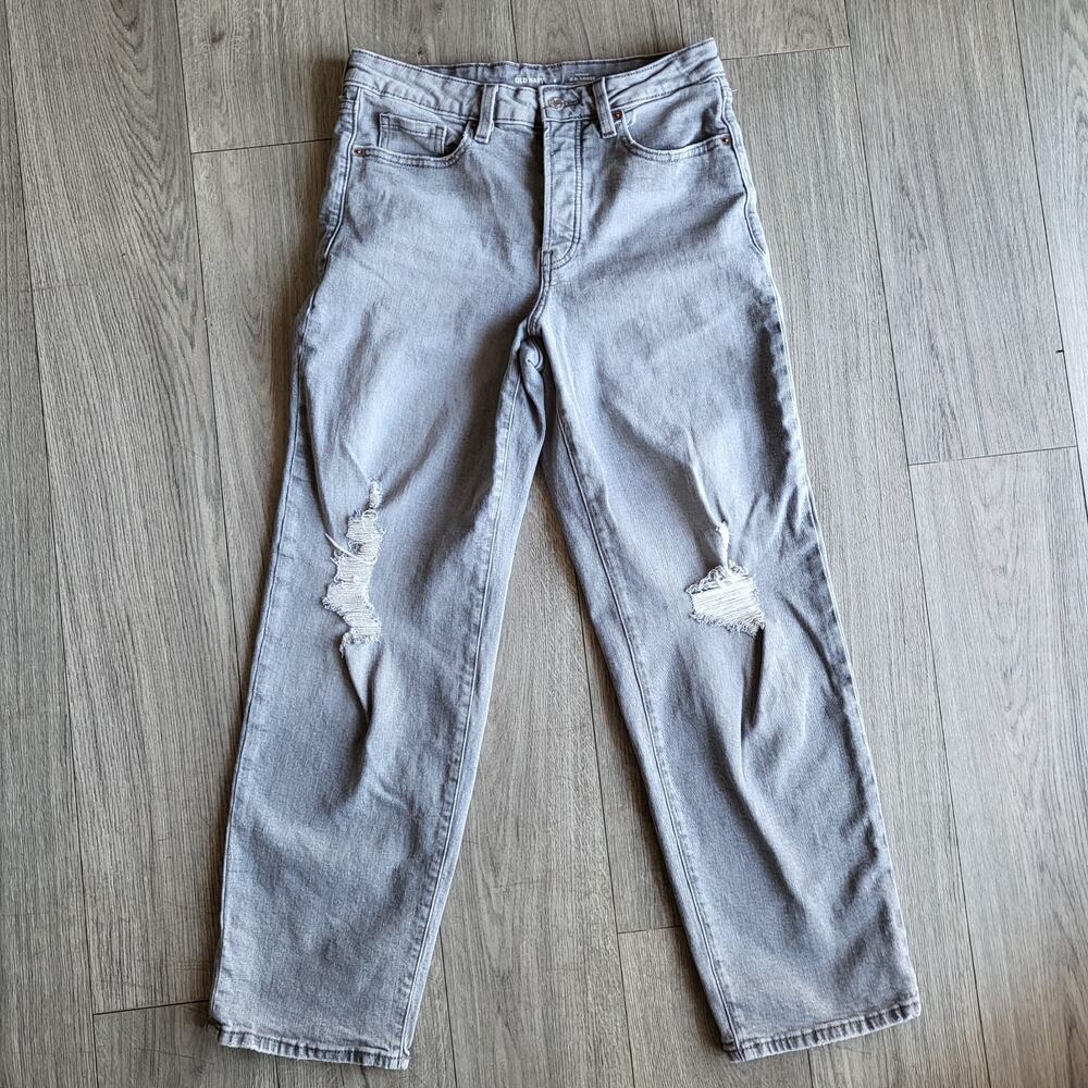 Old Navy OG Loose High Rise Jeans - Grey Distressed Denim - Size 8
